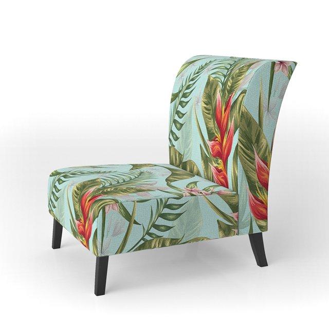 Designart "Tropical Foliage II" Upholstered Mid-Century Accent Chair - Arm Chair