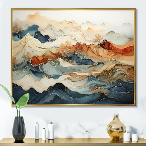Designart "Vibrant River Ink Fusion III" Abstract Marble Floater Framed Canvas Wall Art
