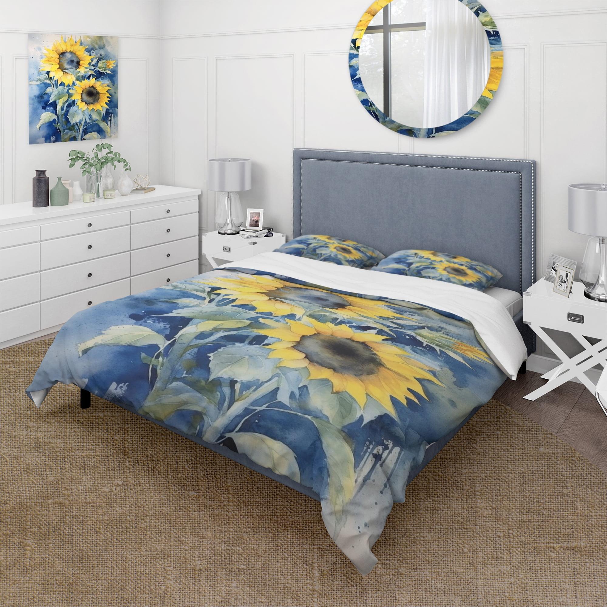 Twin Yellow and Blue Sunflower Microfiber Duvet Cover Set