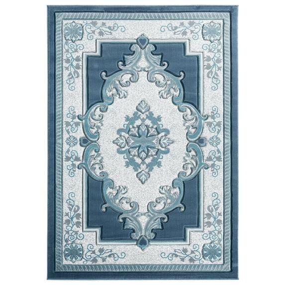 Designer Home Swan Area Rug 2050 10563 Fallon Aqua Medallion Curls 7' 10" x 10' 6" Rectangle