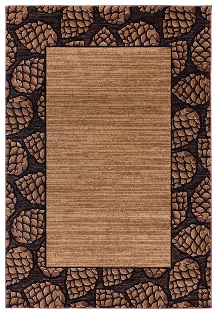 Designer Home Woodlands Area Rug 2055 41026 Pine Border Beige Lined Acorns 1' 10" x 2' 8" Rectangle