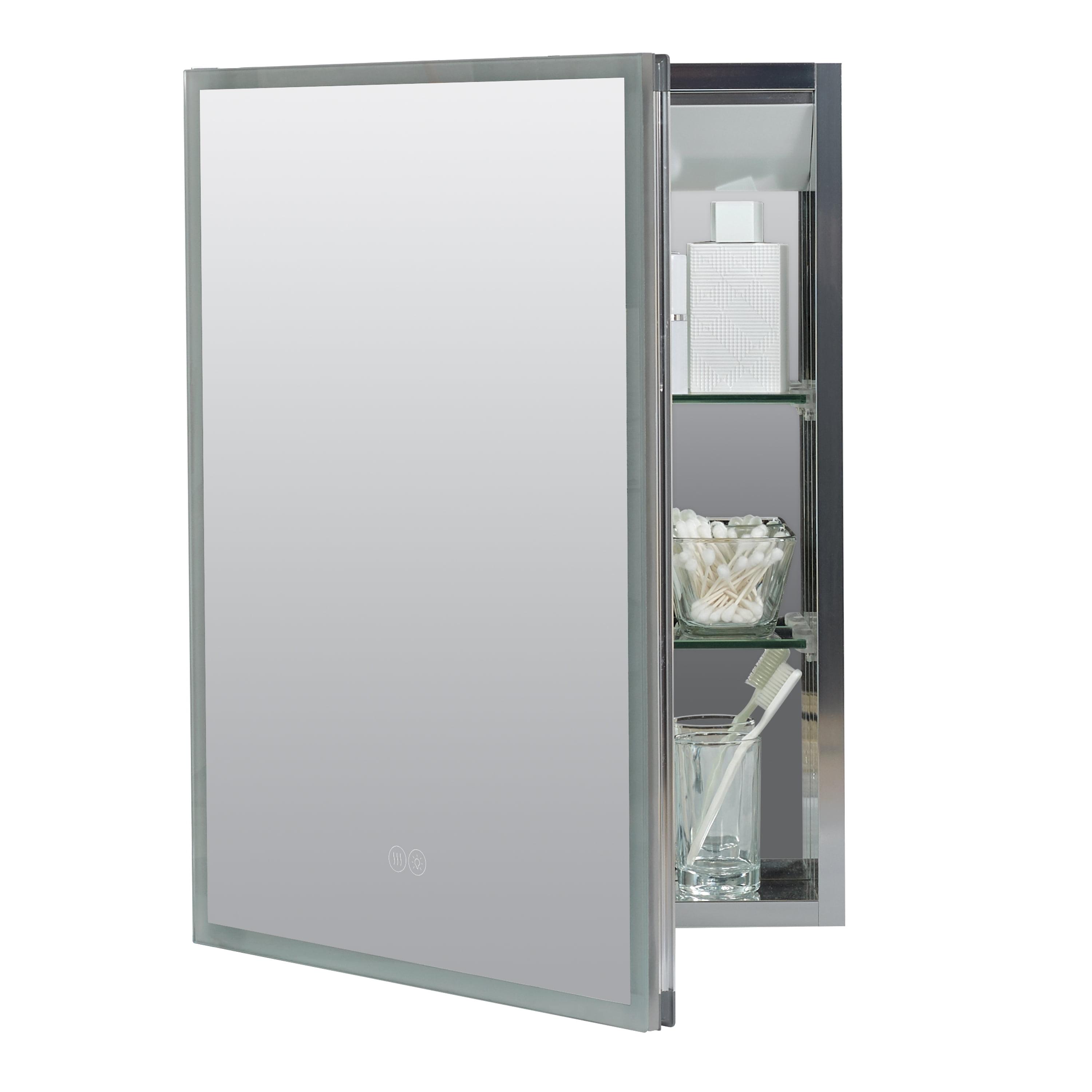 Aluminum LED-Lit Mirror Medicine Cabinet with Touch Switch