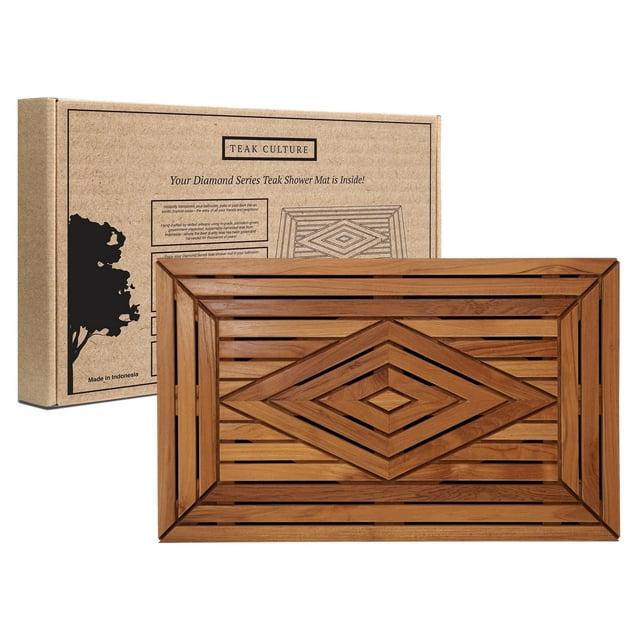 Large Teak Shower Mat with Diamond Design, 31.5 Inches