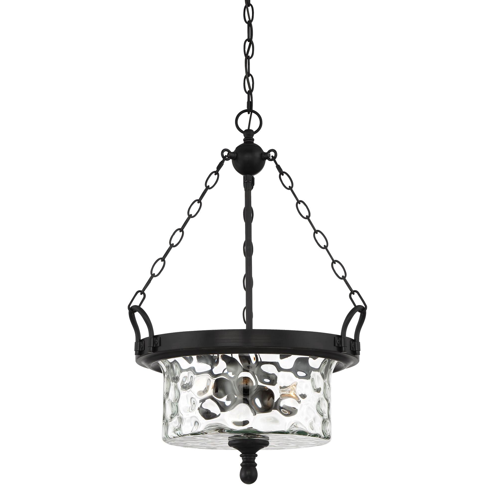 Amilla Black Iron Pendant with Hammered Glass Shade