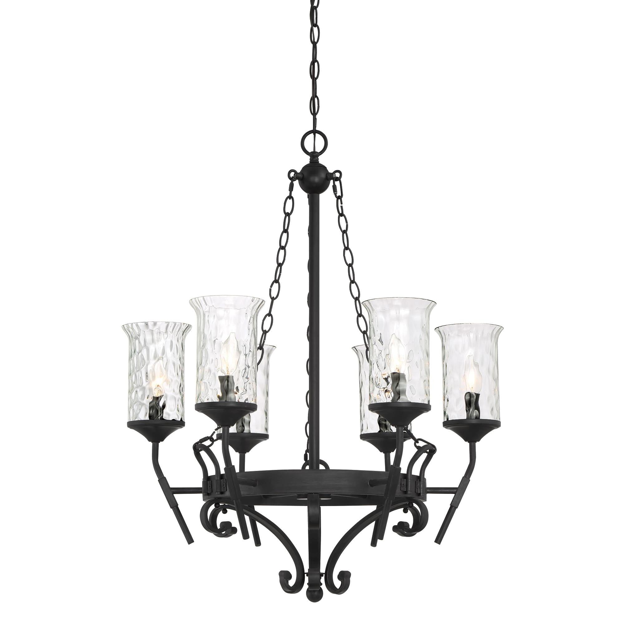 Amilla 33.75'' Rustic Iron Finish 6-Light Chandelier with Hammered Glass