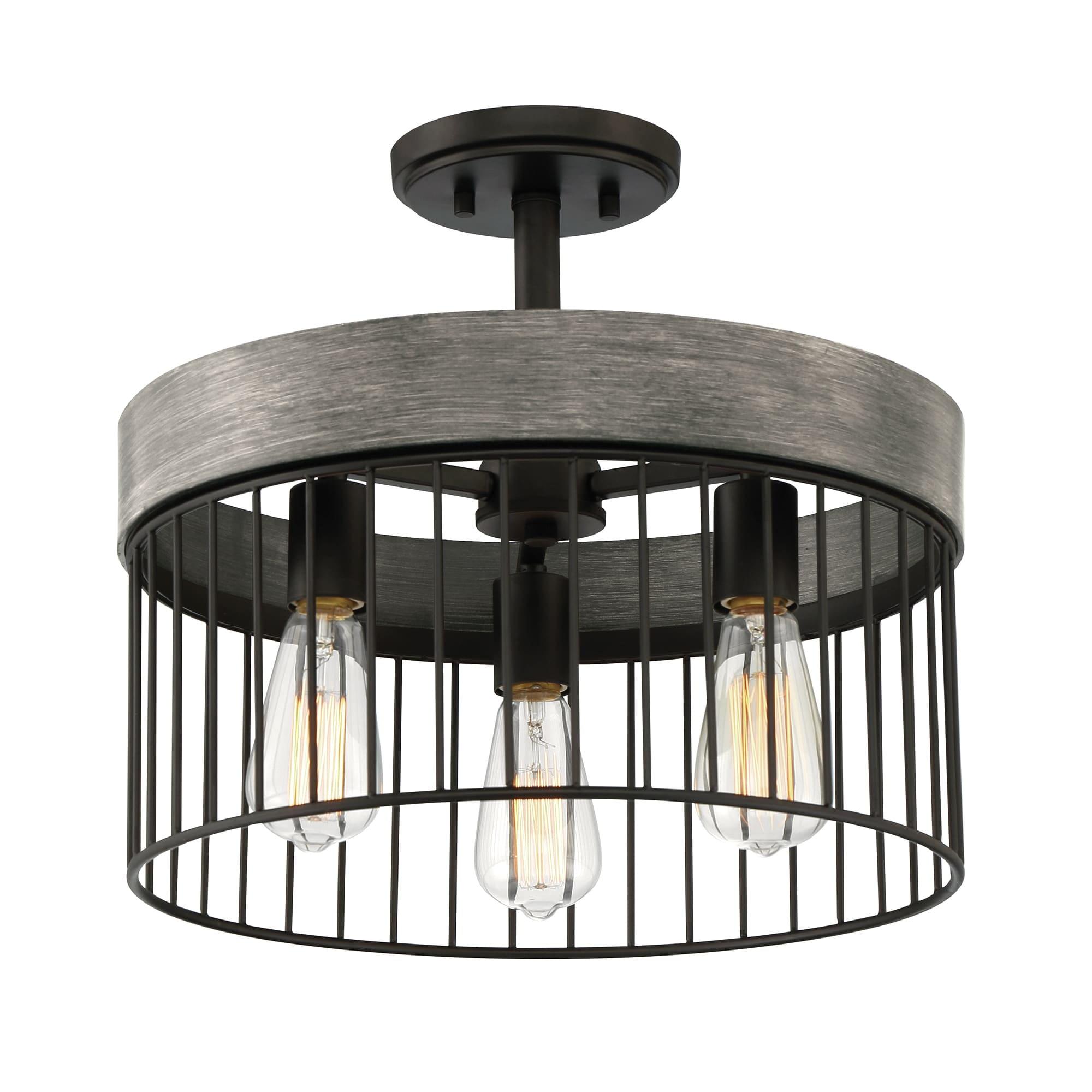 Matte Black 3-Light Semi Flush Mount Ceiling Light