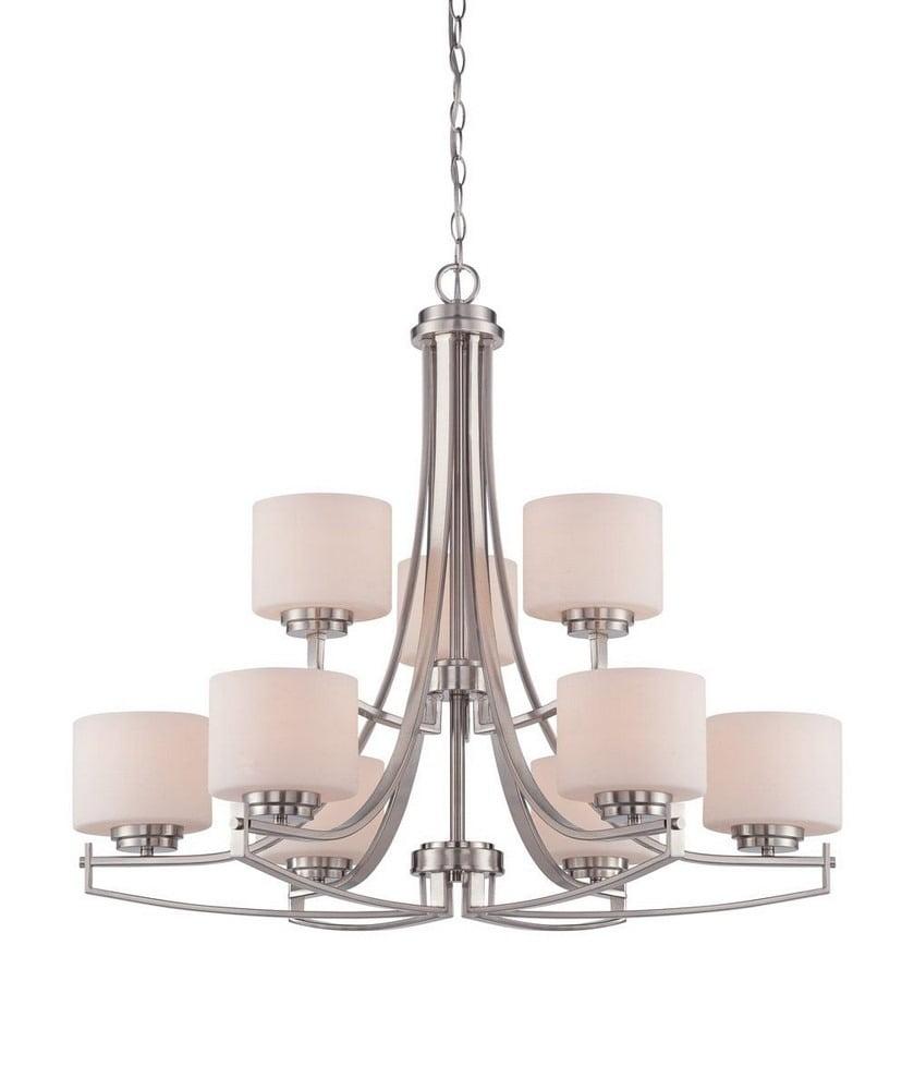 Axel Satin Platinum 9-Light Chandelier with White Glass Shades