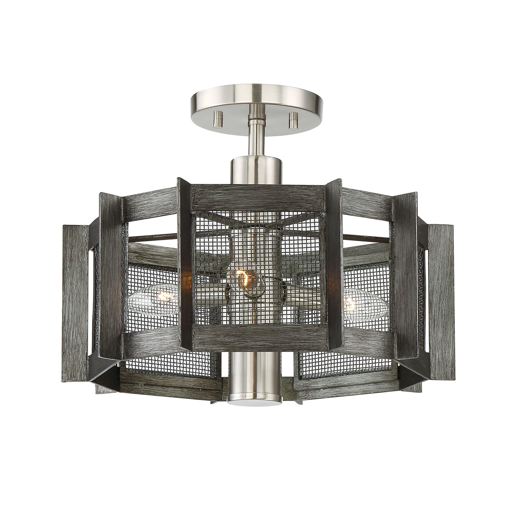 Baxter Contemporary Cage-Like 16'' Semi-Flush Mount in Weathered Pewter