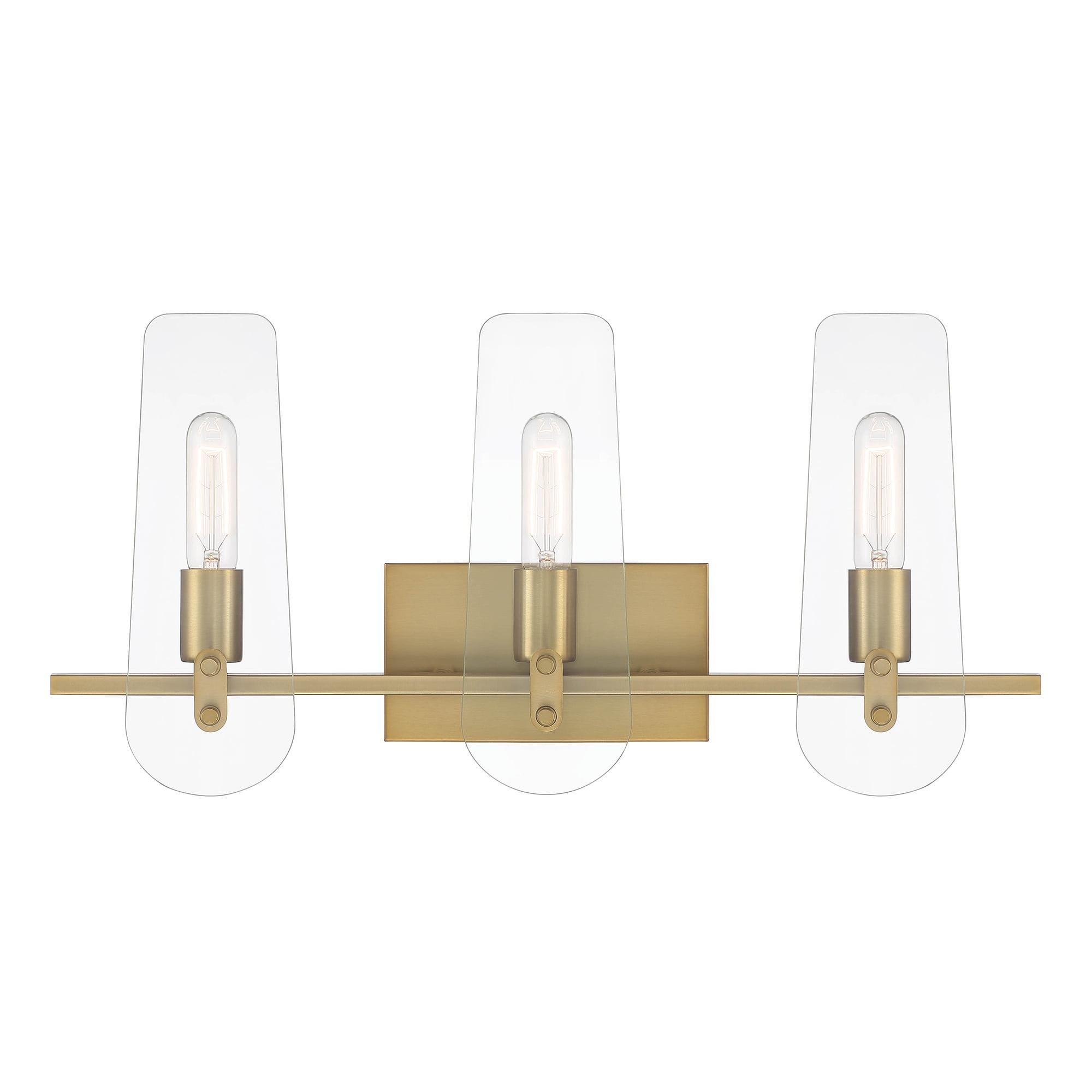 Bergen Beach Brushed Gold 3-Light Vanity with Clear Glass Shades