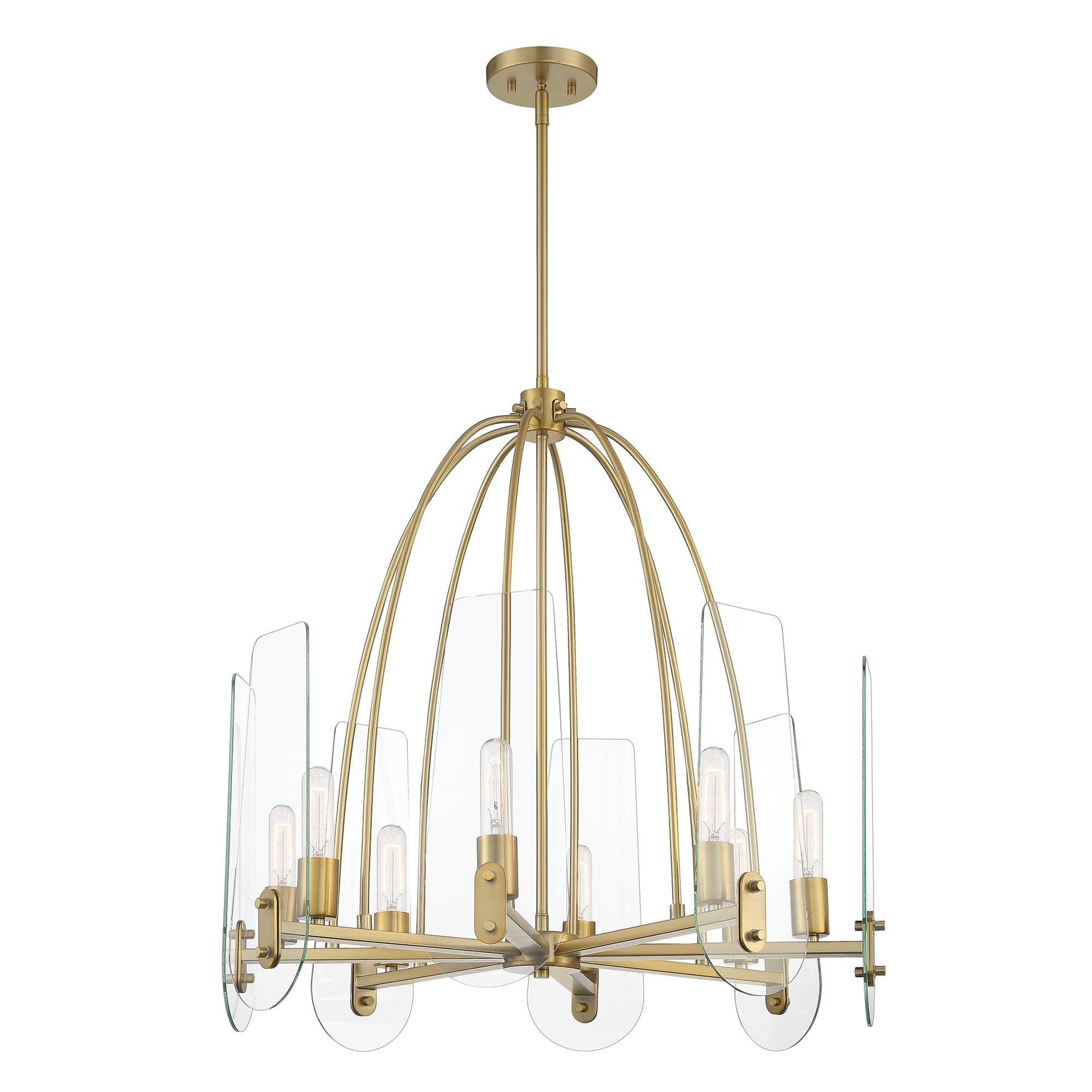 Bergen Beach Brushed Gold 8-Light Cage Chandelier with Clear Glass