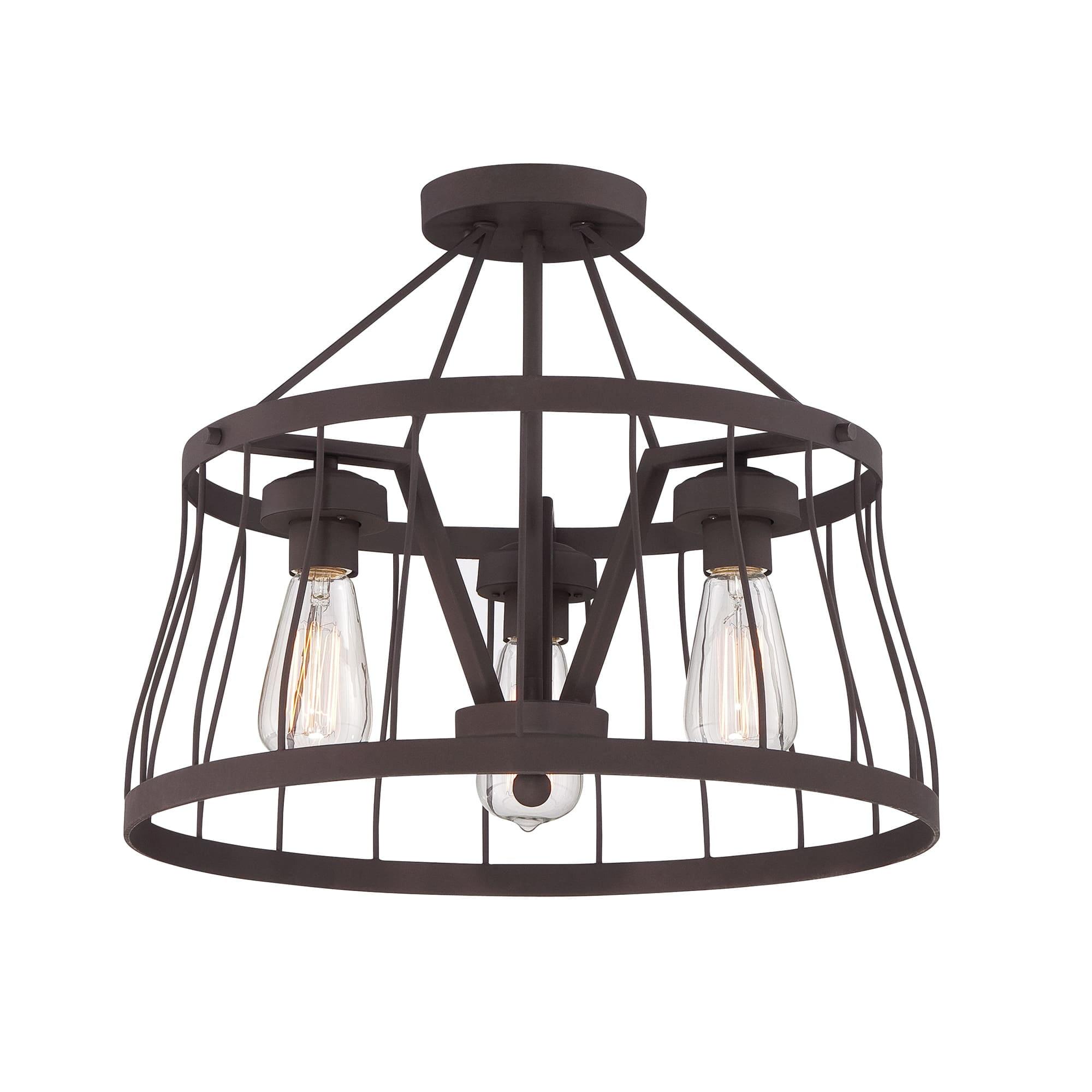 Bronze Glass Industrial Semi-Flush Pendant Light