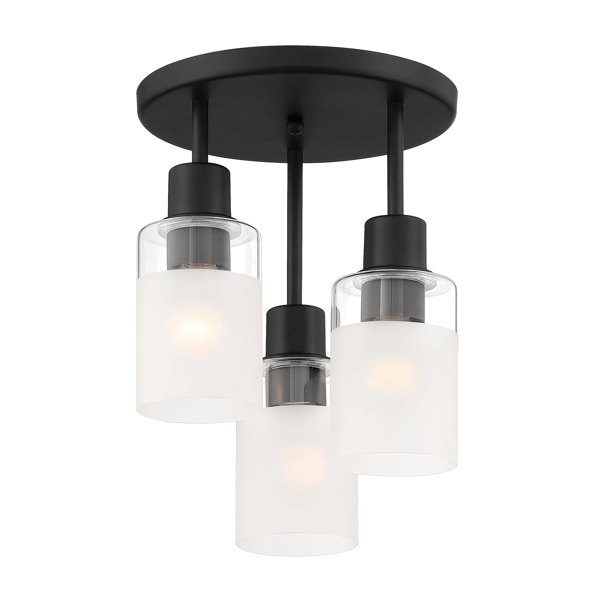 Cedar Lane 11" Matte Black Semi-Flush Ceiling Light with Glass Accents