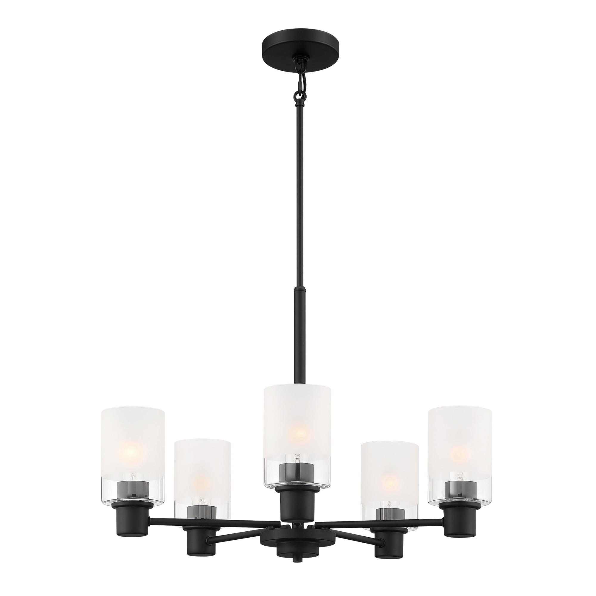 Matte Black Steel 5-Light Chandelier with Clear Glass Shades