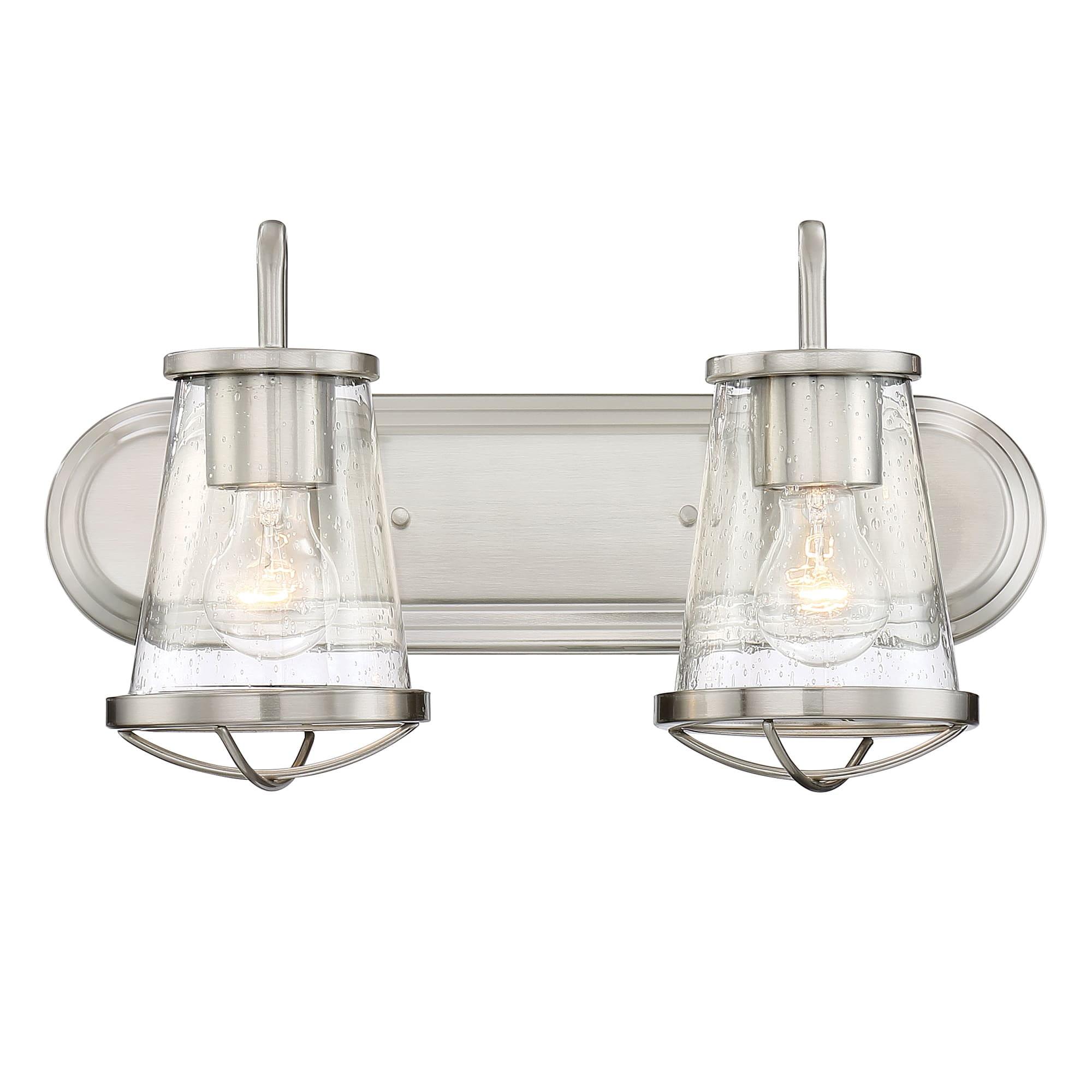 Darby Satin Platinum 2-Light Bathroom Vanity Fixture with Clear Seedy Glass