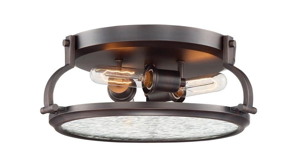 Satin Copper Bronze Round Industrial Flush Mount Light