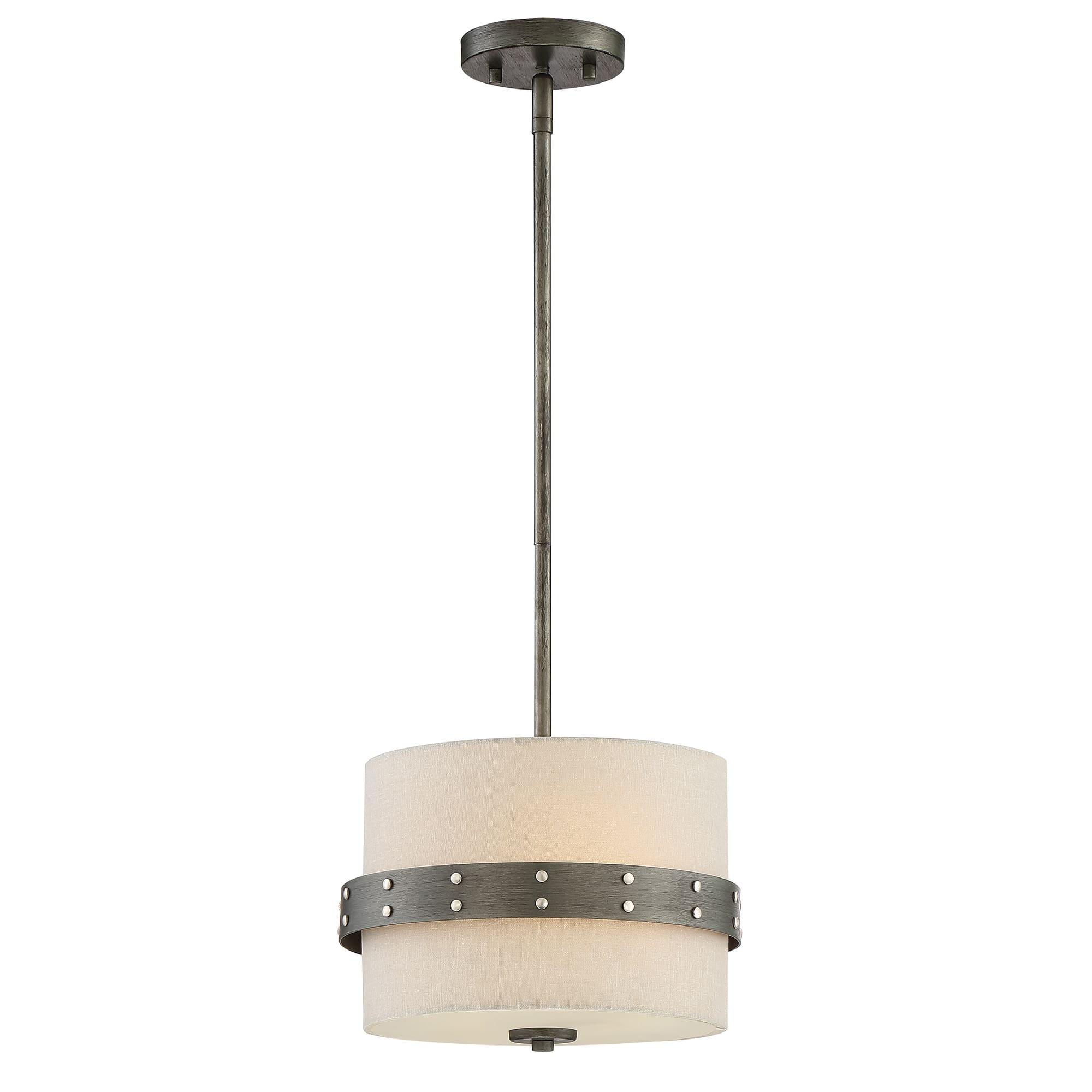 Garrett Rustic Industrial Black Mini Pendant with Beige Linen Shade