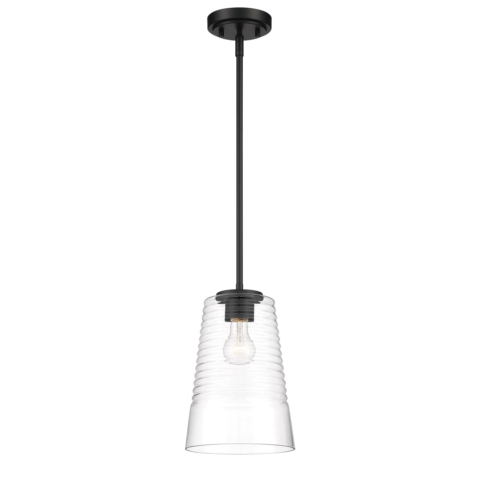 Ingo 12'' Matte Black Modern Pendant with Clear Ripple Glass