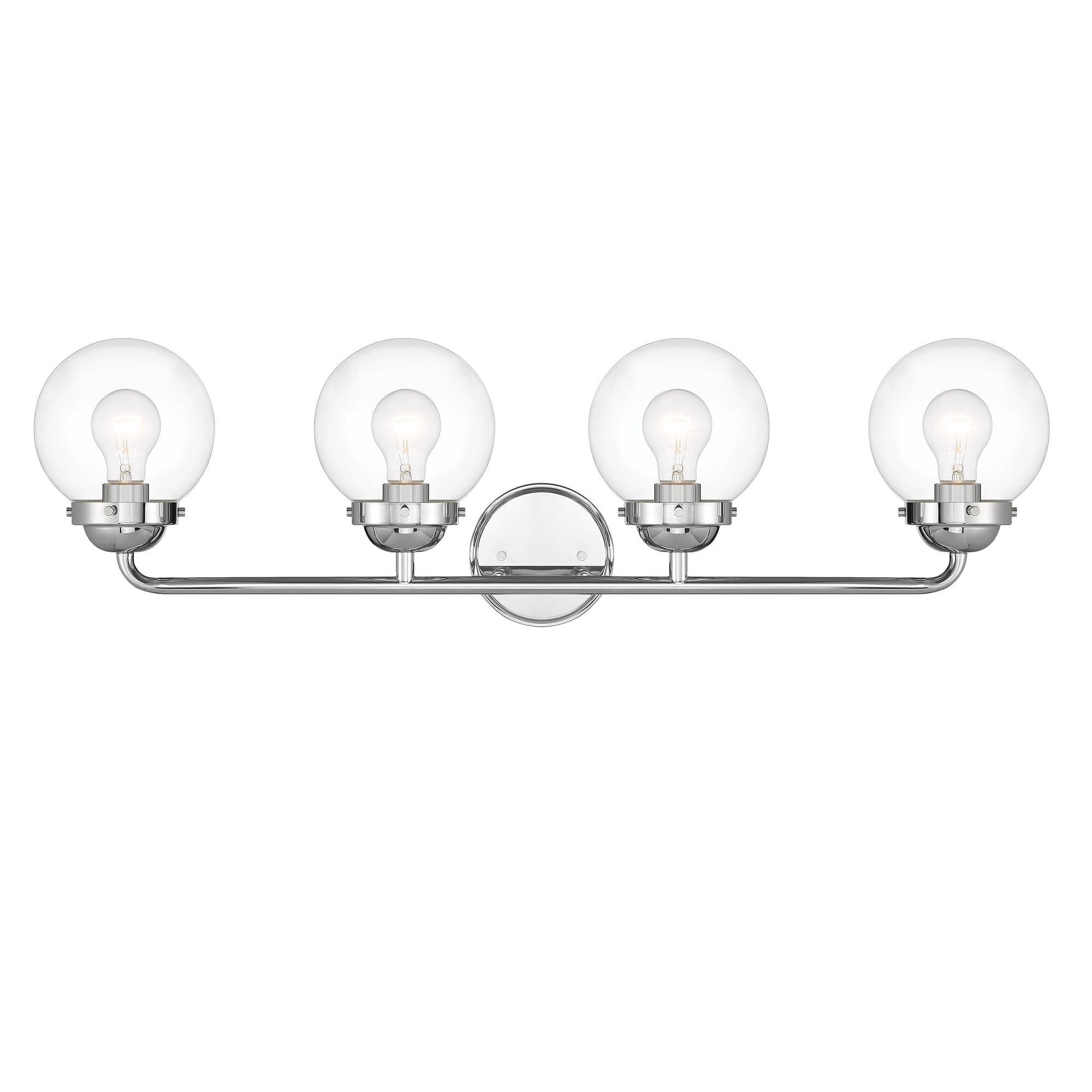 Knoll Retro Classic 4-Light Chrome Vanity Bath Light with Clear Glass Orbs