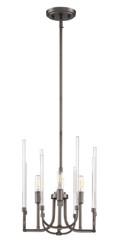 Mini Laretto Satin Copper Bronze Chandelier with Clear Glass Rods