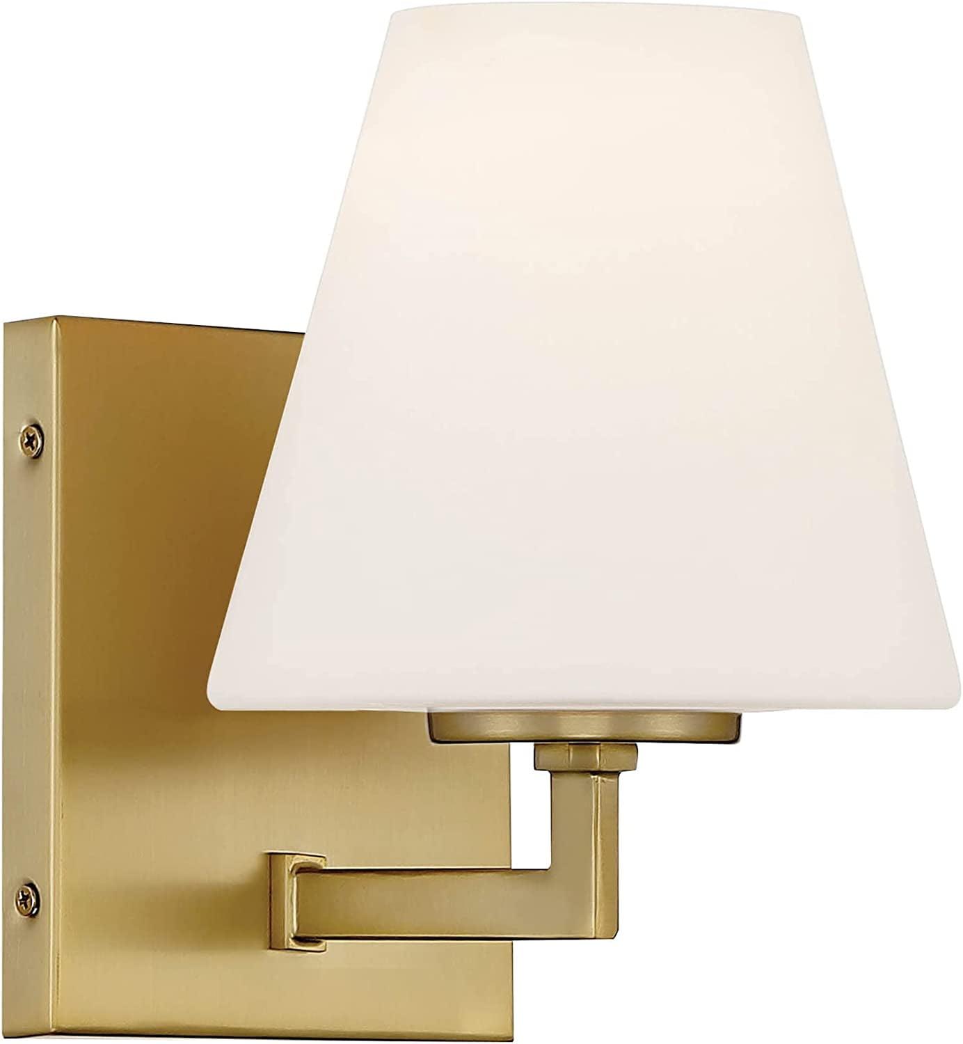 Palmyra Mid-Century Modern Brushed Gold Wall Sconce with Etched Opal Glass