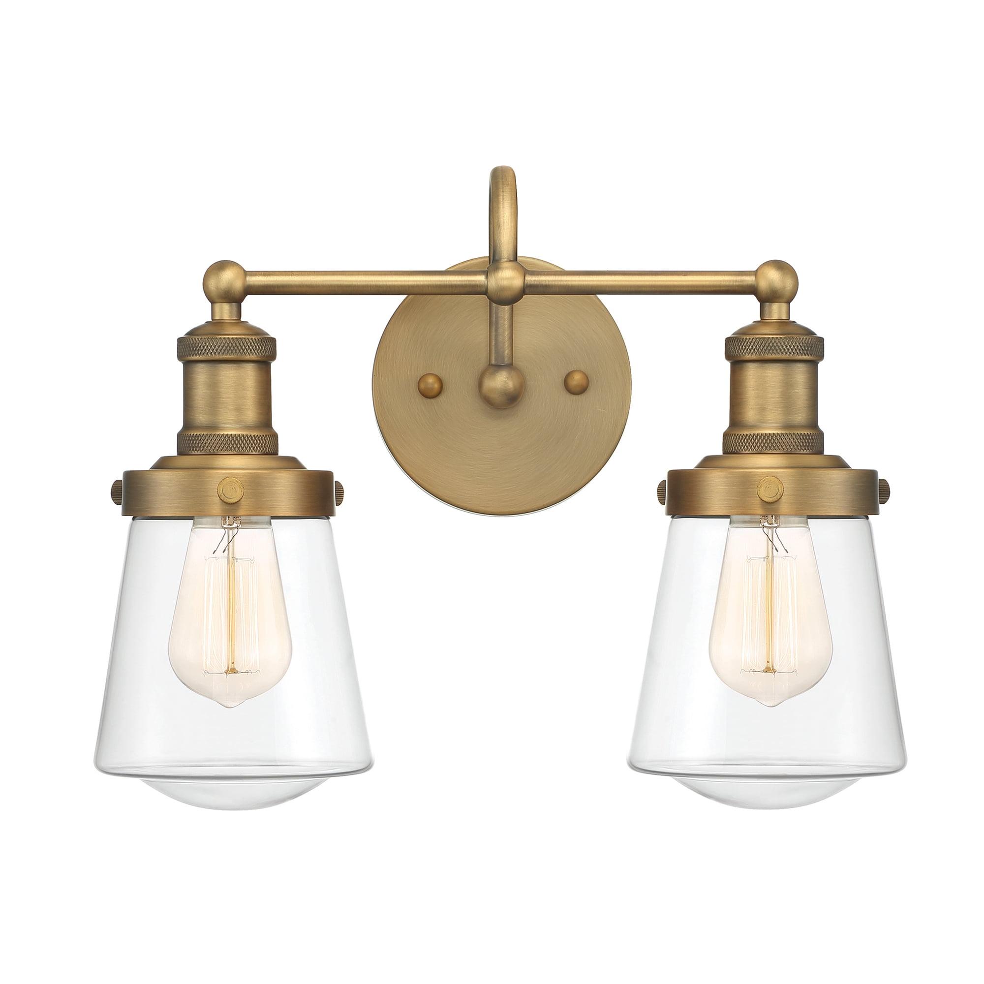 Taylor Old Satin Brass 2-Light Dimmable Vanity Fixture with Clear Glass Shades