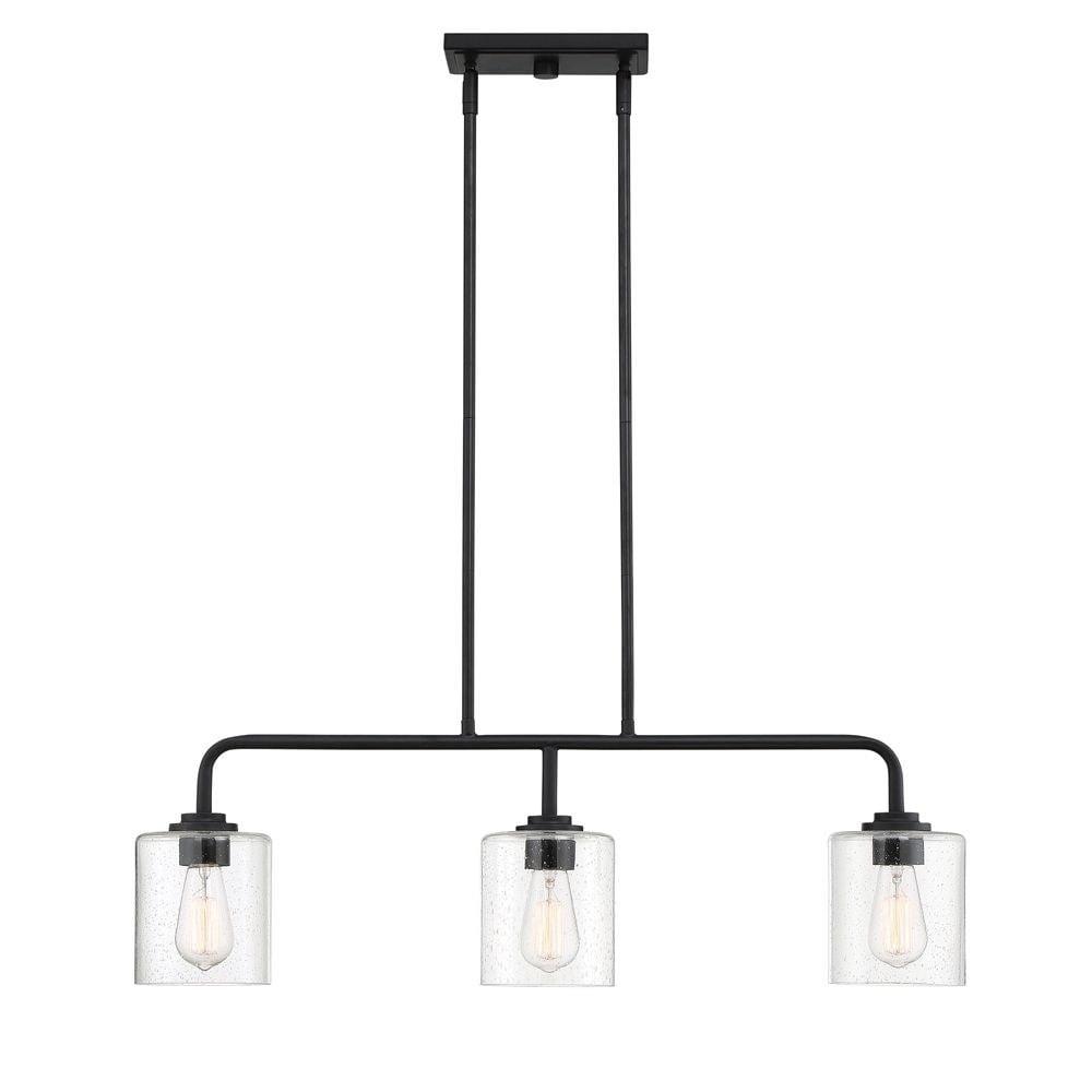 Logan Matte Black 3-Light Island Pendant with Clear Seedy Glass