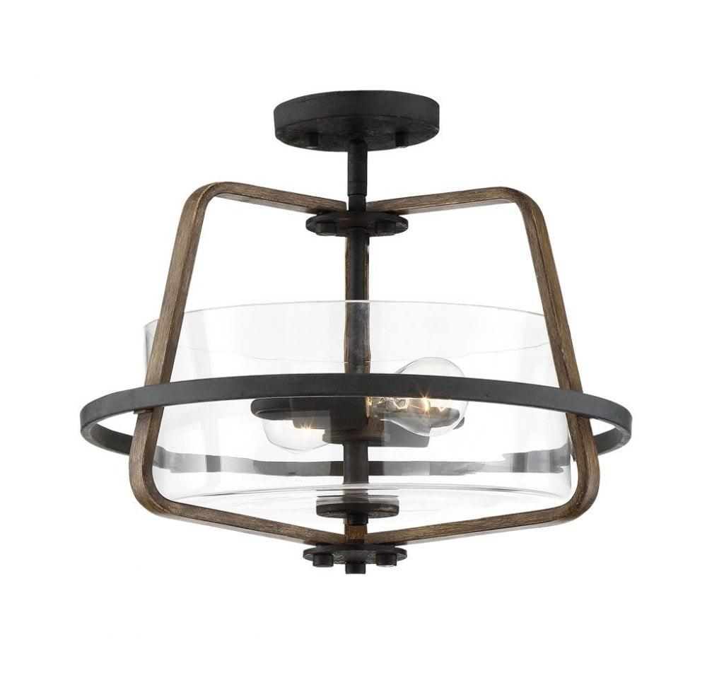 Ryder Modern Farmhouse 13.5" Black Glass Semi-Flush Ceiling Light