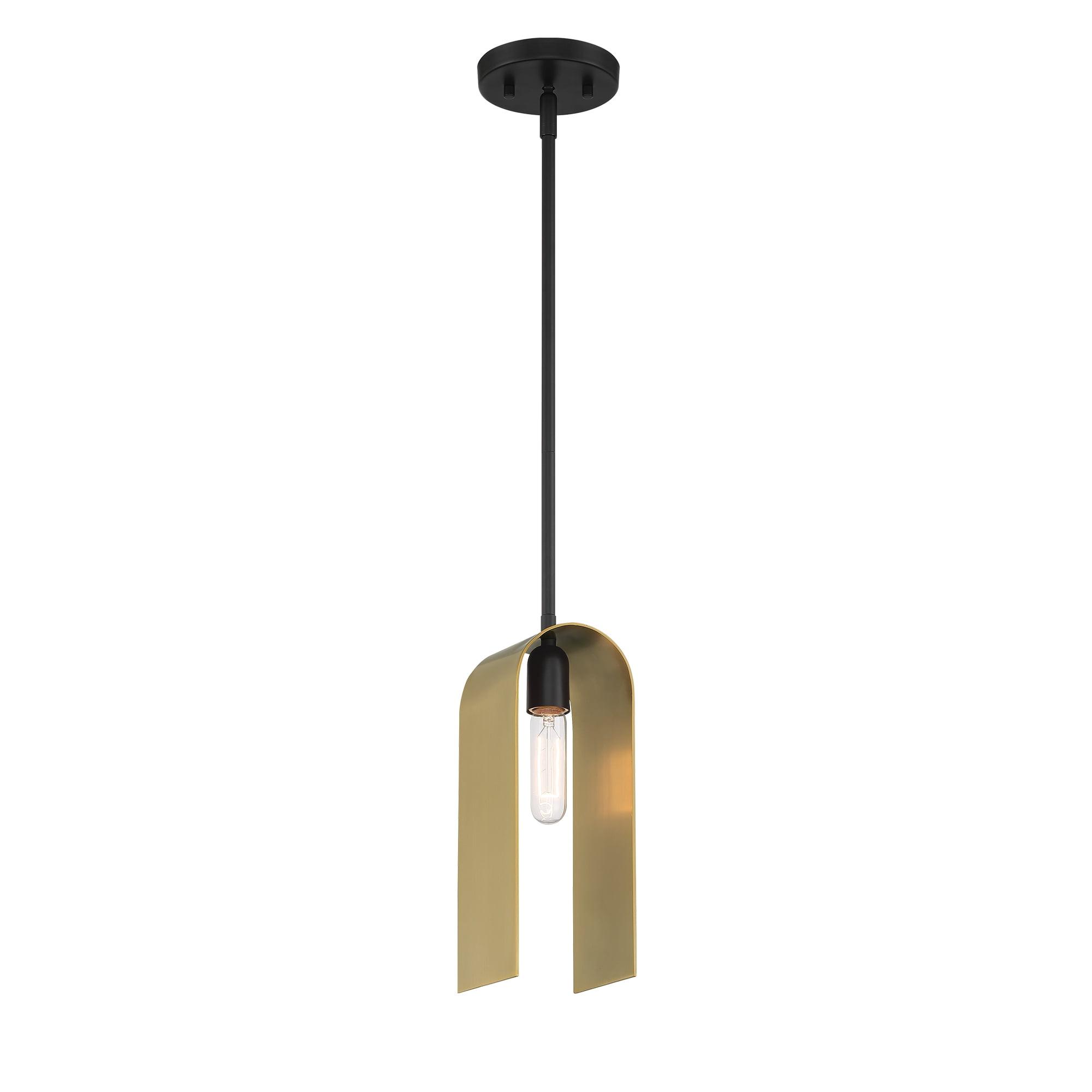 U Turn 12.75" Matte Black and Brushed Gold Pendant Light