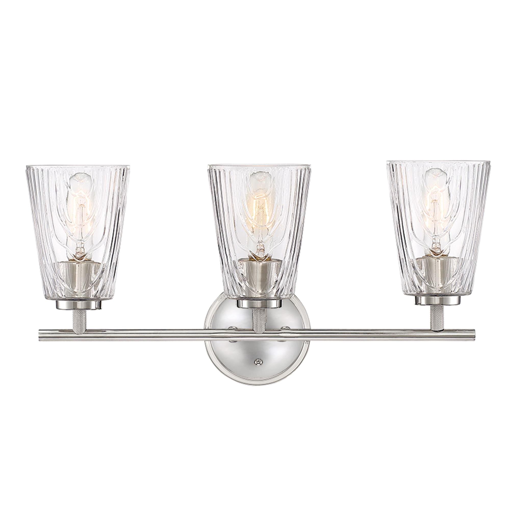 Polished Nickel 3-Light Bathroom Vanity Fixture with Glass Shades