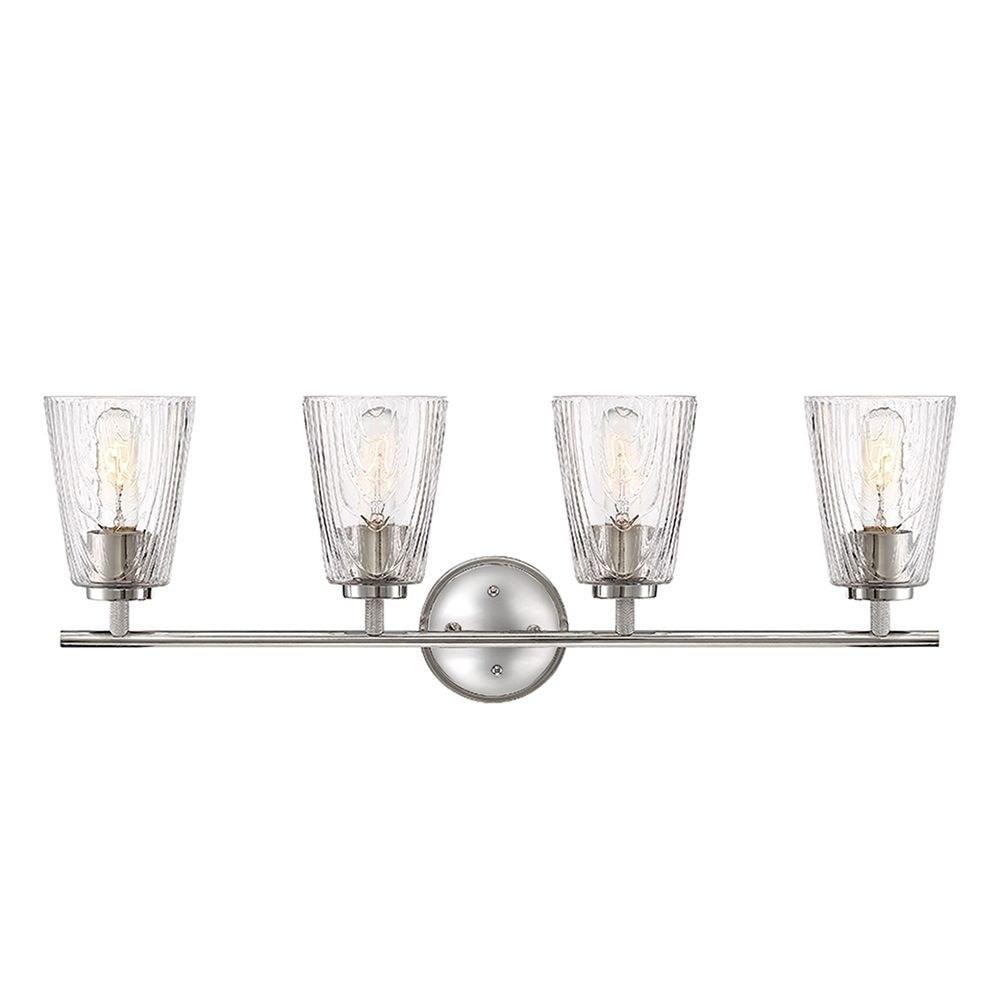 Westwood 29.75'' Polished Nickel 4-Light Vanity Fixture with Woodgrain Glass