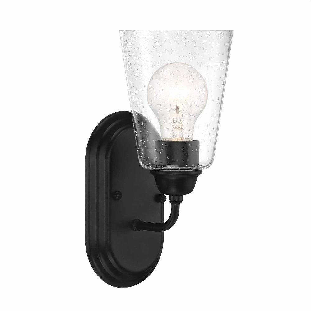 Zane 11.75'' Matte Black Dimmable Wall Sconce with Seedy Glass Shade