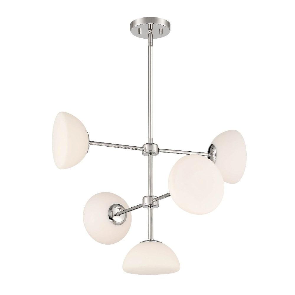 Zio Retro Polished Nickel 5-Light Chandelier with Etched Opal Glass