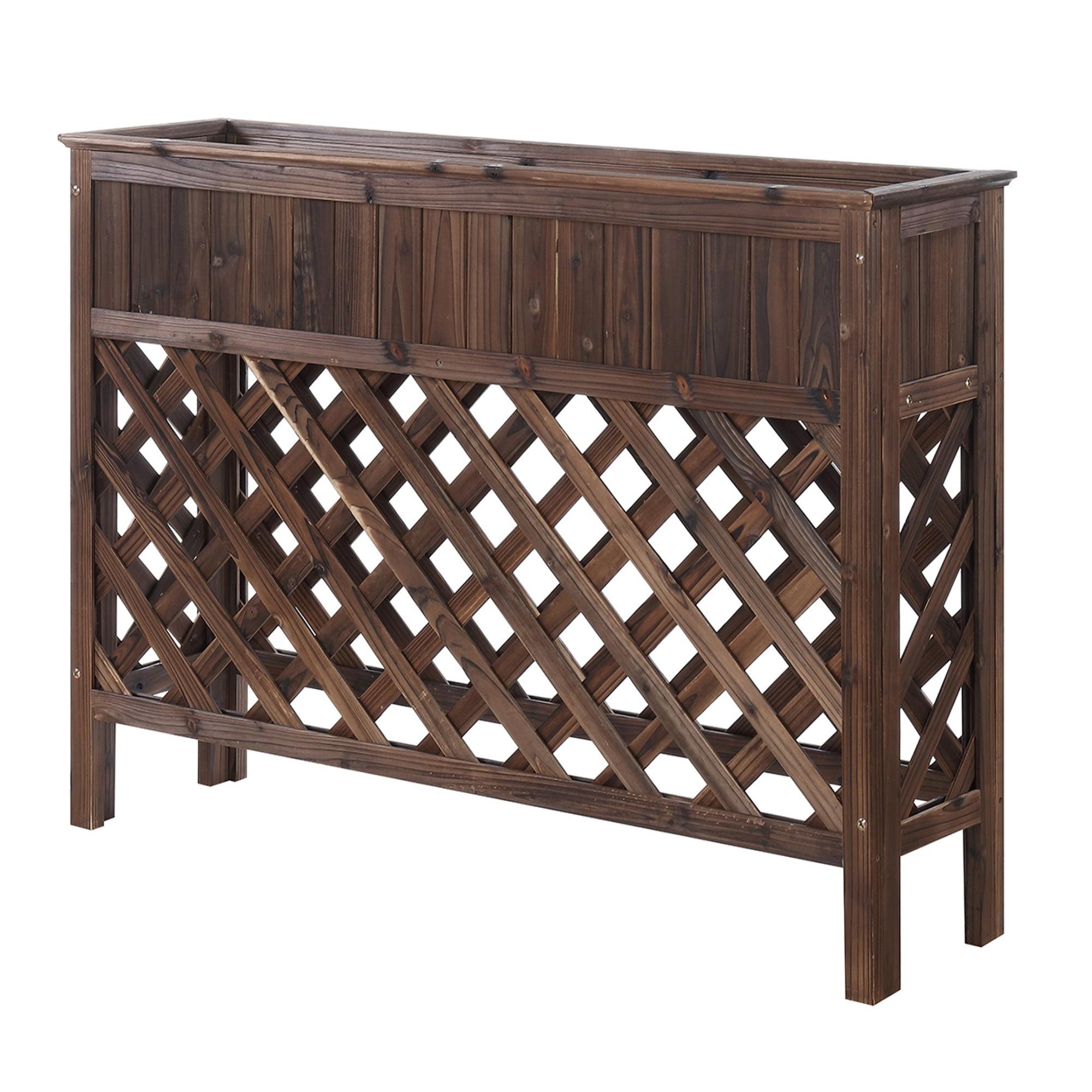 Comfort Height Outdoor Patio Planter with Bottom Lattice Design, Brown