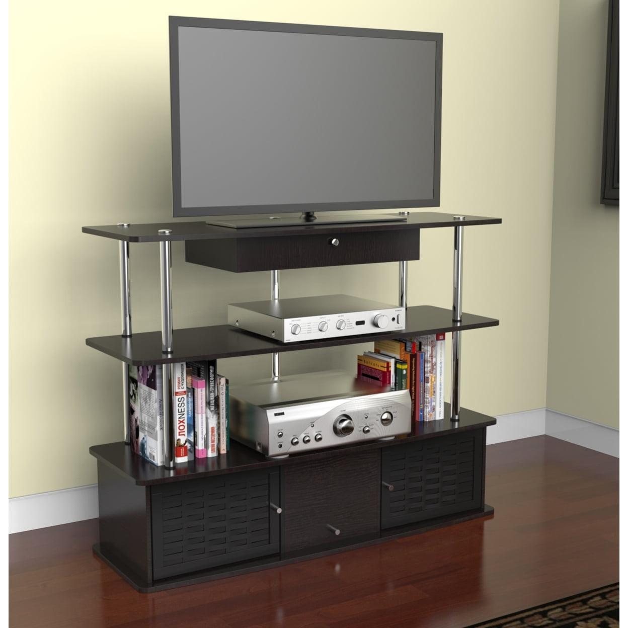 Aspen Transitional Black TV Stand with Bamboo Cabinet Doors