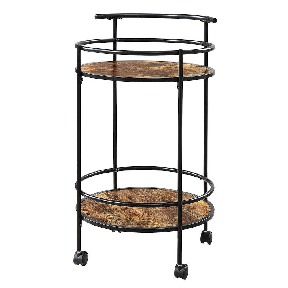 Designs2Go Charlie Serving Bar Cart in Walnut Wood Finish and Black Metal Frame
