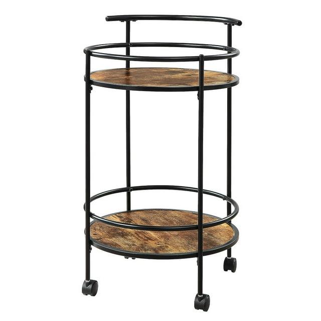 Designs2Go Charlie Serving Bar Cart in Walnut Wood Finish and Black Metal Frame