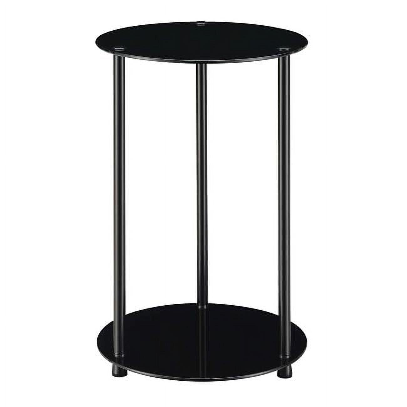 Black Glass and Metal Round 2-Tier End Table, 16" x 24"