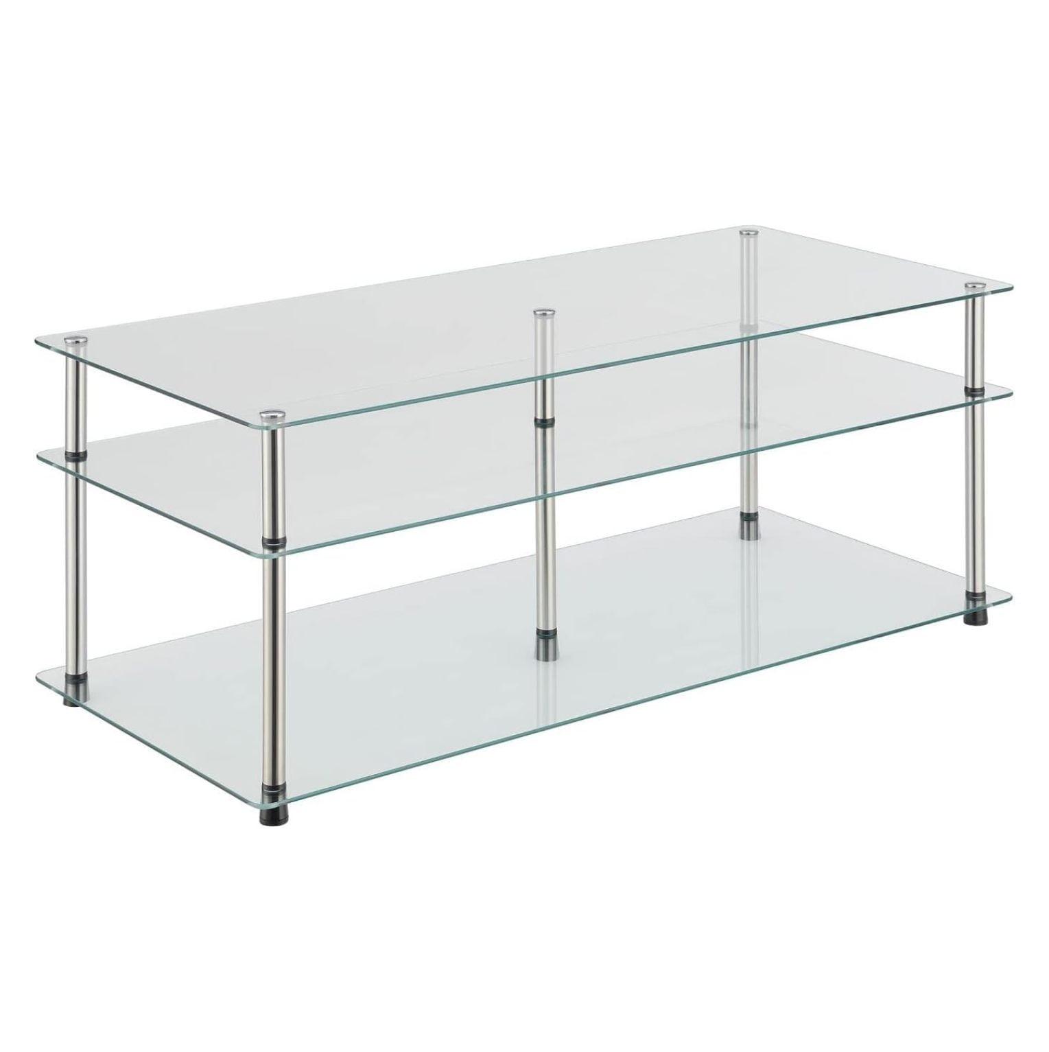 Classic Glass 3 Tier Coffee Table Clear Glass - Breighton Home