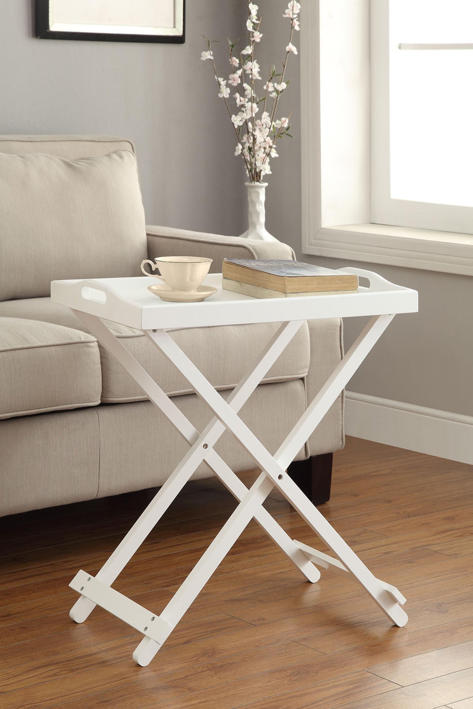 Designs2Go Folding Tray Table in White Solid Wood Finish with Handles