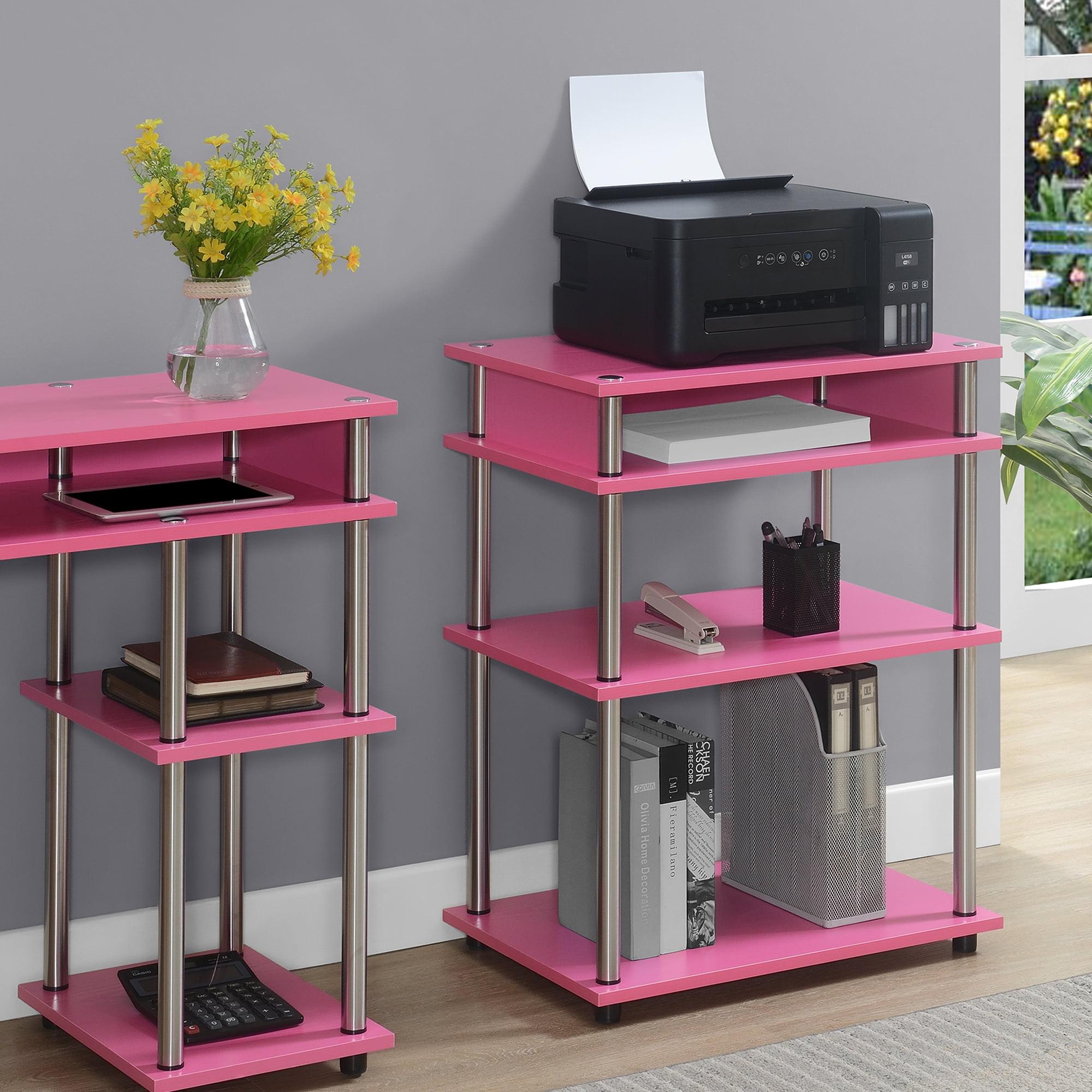 Designs2Go No-Tools Printer Stand with Shelves in Pink Wood Frame