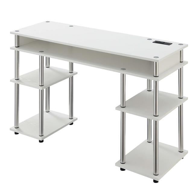 Adult, Designs2Go No Tools 30 inches Tall Student Desk with Charging Station and Shelves, White