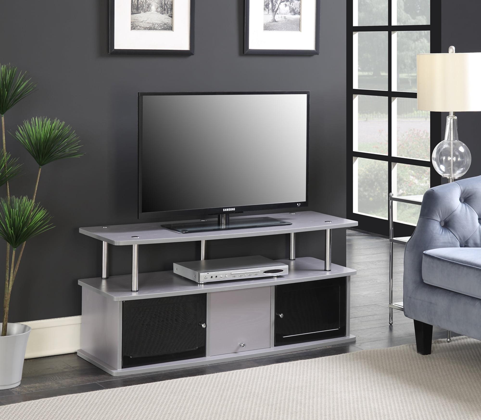 Sleek Gray 48" TV Stand with 3 Storage Cabinets and Metal Accents