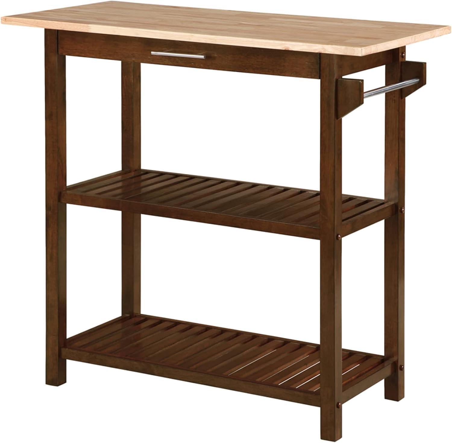 Espresso Solid Wood 3-Tier Butcher Block Kitchen Island with Storage