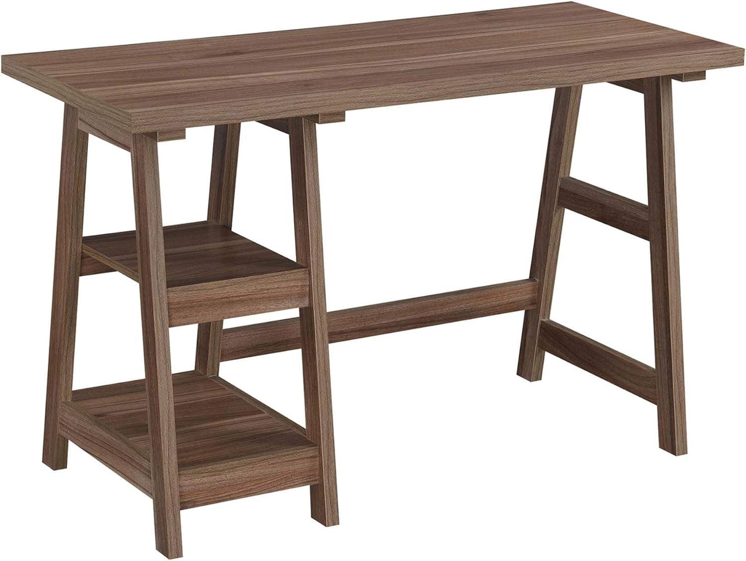 Cappuccino Wood Trestle Desk with Shelves, 47"