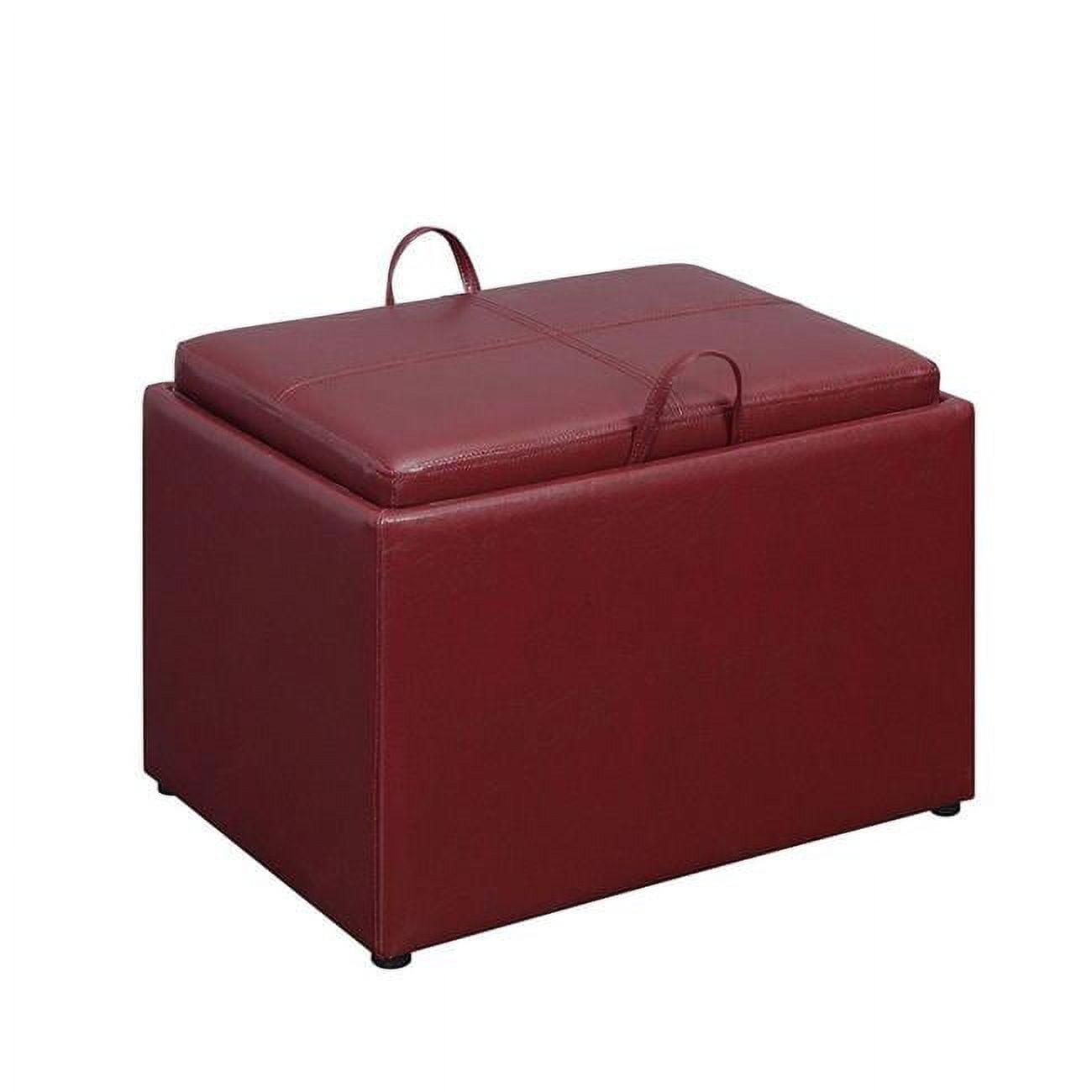 Burgundy Faux Leather 23" Modern Storage Ottoman with Tray