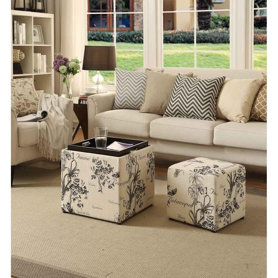 Park Avenue 18'' Square Botanical Print Canvas Footstool with Tray