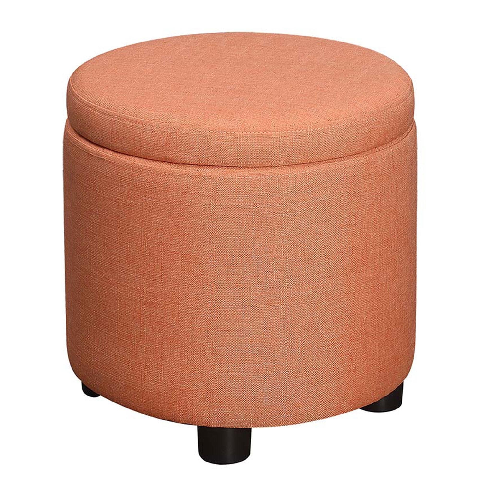 Coral Faux Linen Round Storage Ottoman with Reversible Tray