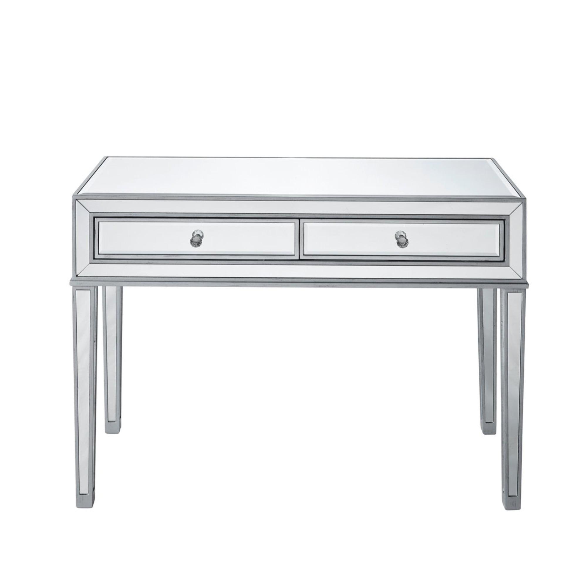 Contemporary 42'' Silver Mirror Home Office Desk with Crystal Knobs