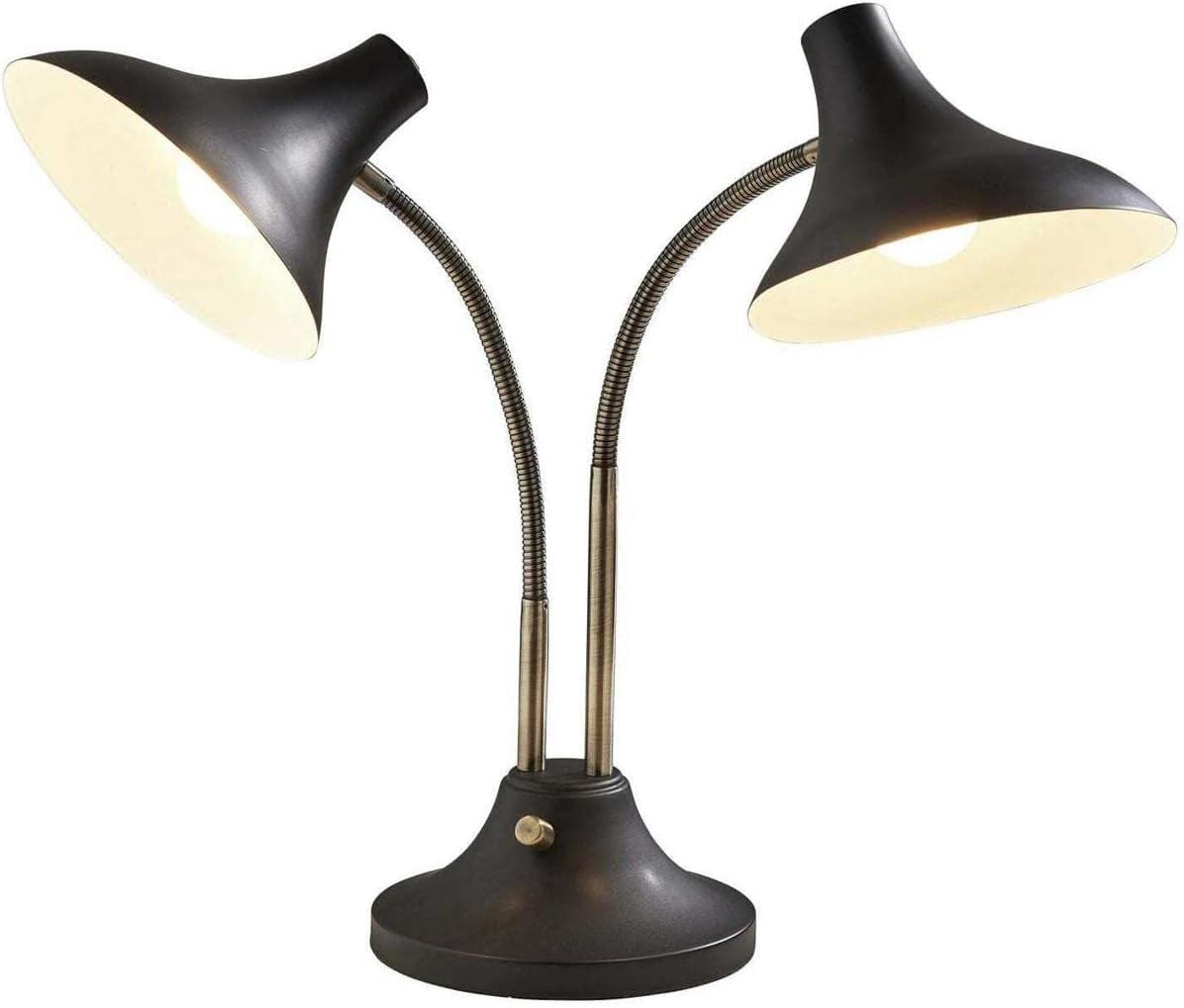 Black and Antique Brass Adjustable Gooseneck Desk Lamp with USB Port