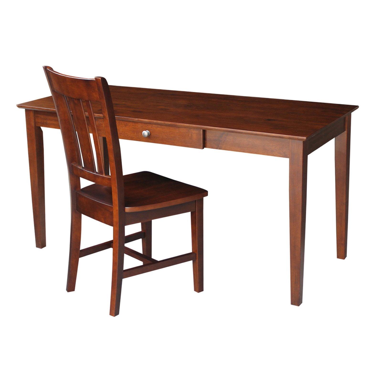 Espresso Rubberwood Desk with Drawer and Matching Chair Set